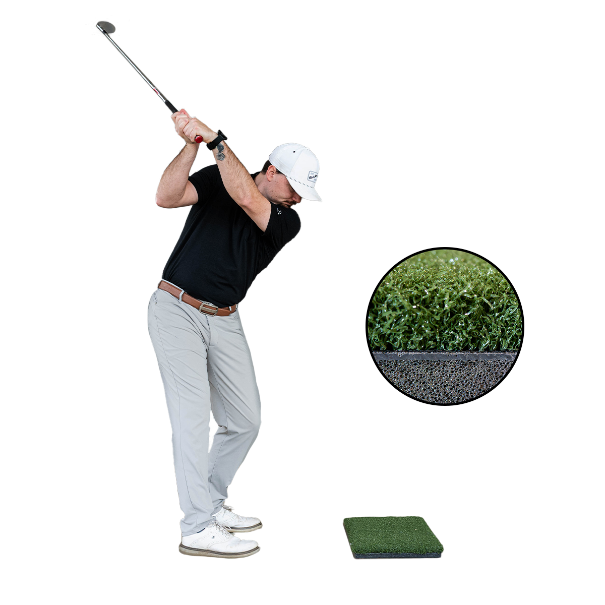 Image of player hitting off 1x2 golf hitting mat