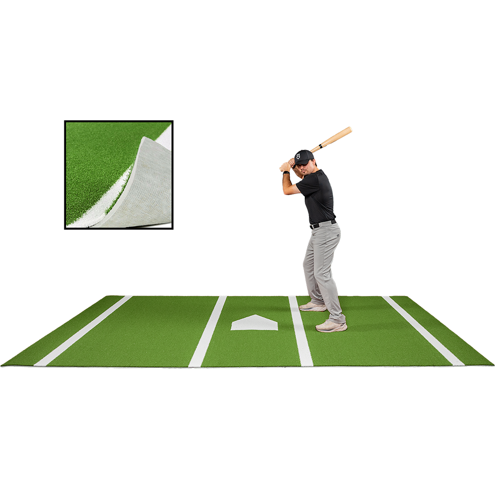 6 × 12 Proball Baseball Hitting Mat - Green Nylon, Inlaid Plate, Flexible 5mm Foam