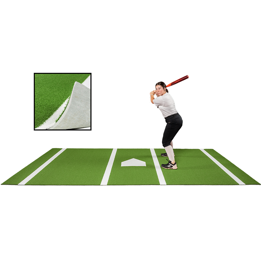 6 × 12 Proball Softball Hitting Mat - Green Nylon, Inlaid Plate, Flexible 5mm Foam