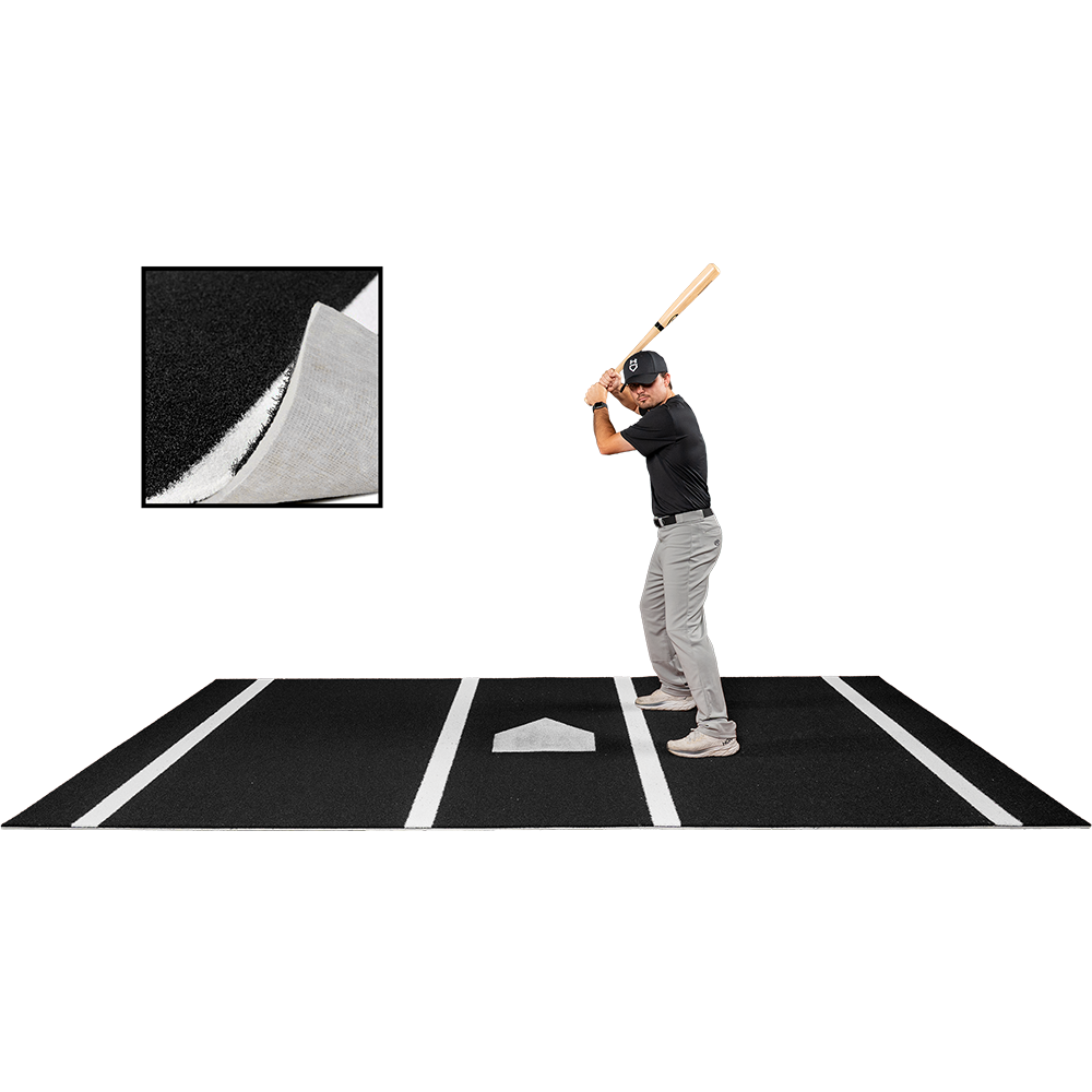6 × 12 Proball Baseball Hitting Mat - Black Nylon, Painted Plate, Flexible 5mm Foam