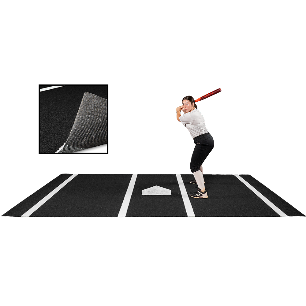 6 × 12 Proball Softball Hitting Mat - Black Nylon, Painted Plate, Urethane-Coated Backing