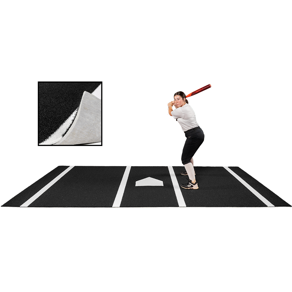 6 × 12 Proball Softball Hitting Mat - Black Nylon, Inlaid Plate, Flexible 5mm Foam