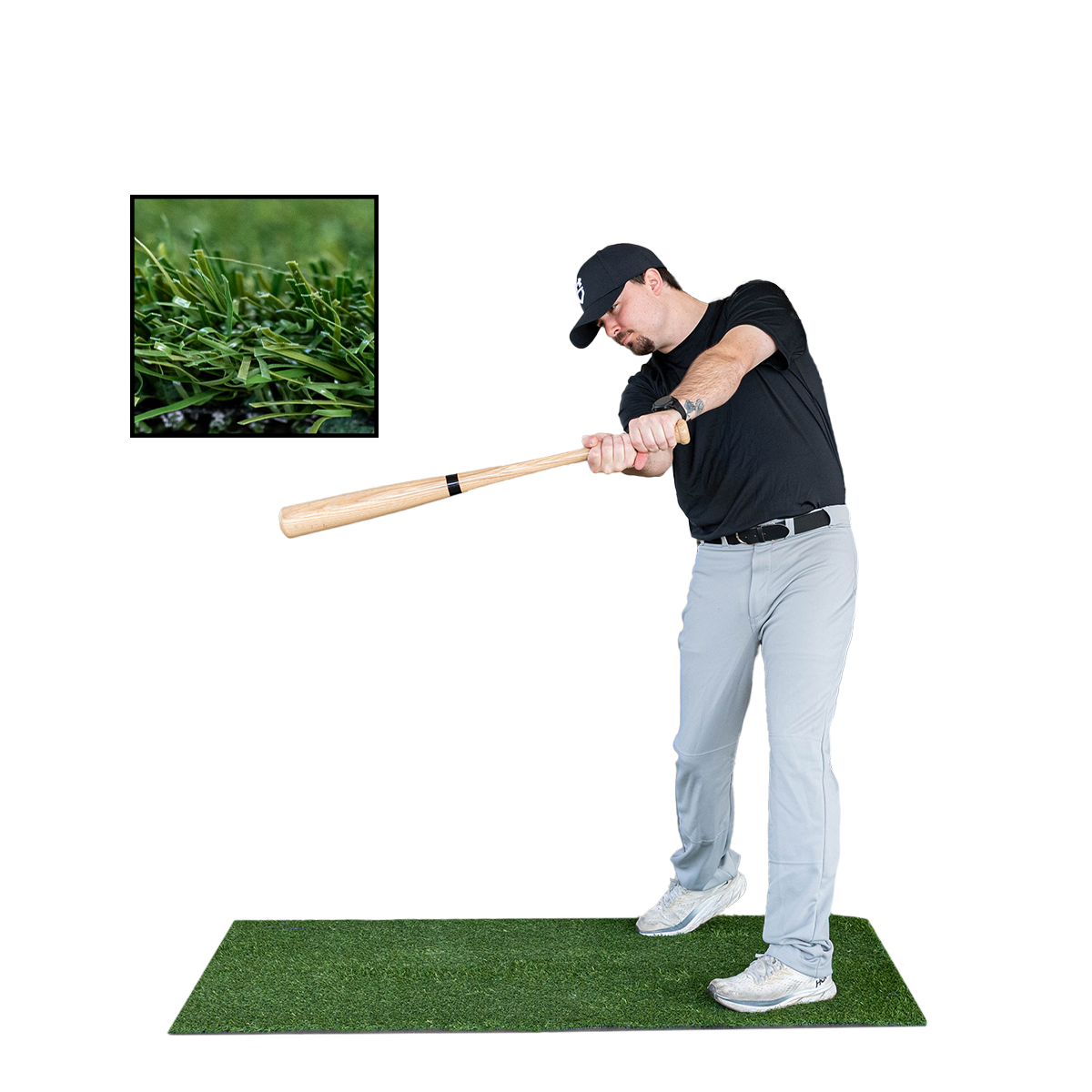 3 x 5 Baseball Stance Mat – Long Pile Turf (1"–2" Variable), Urethane-Coated Backing