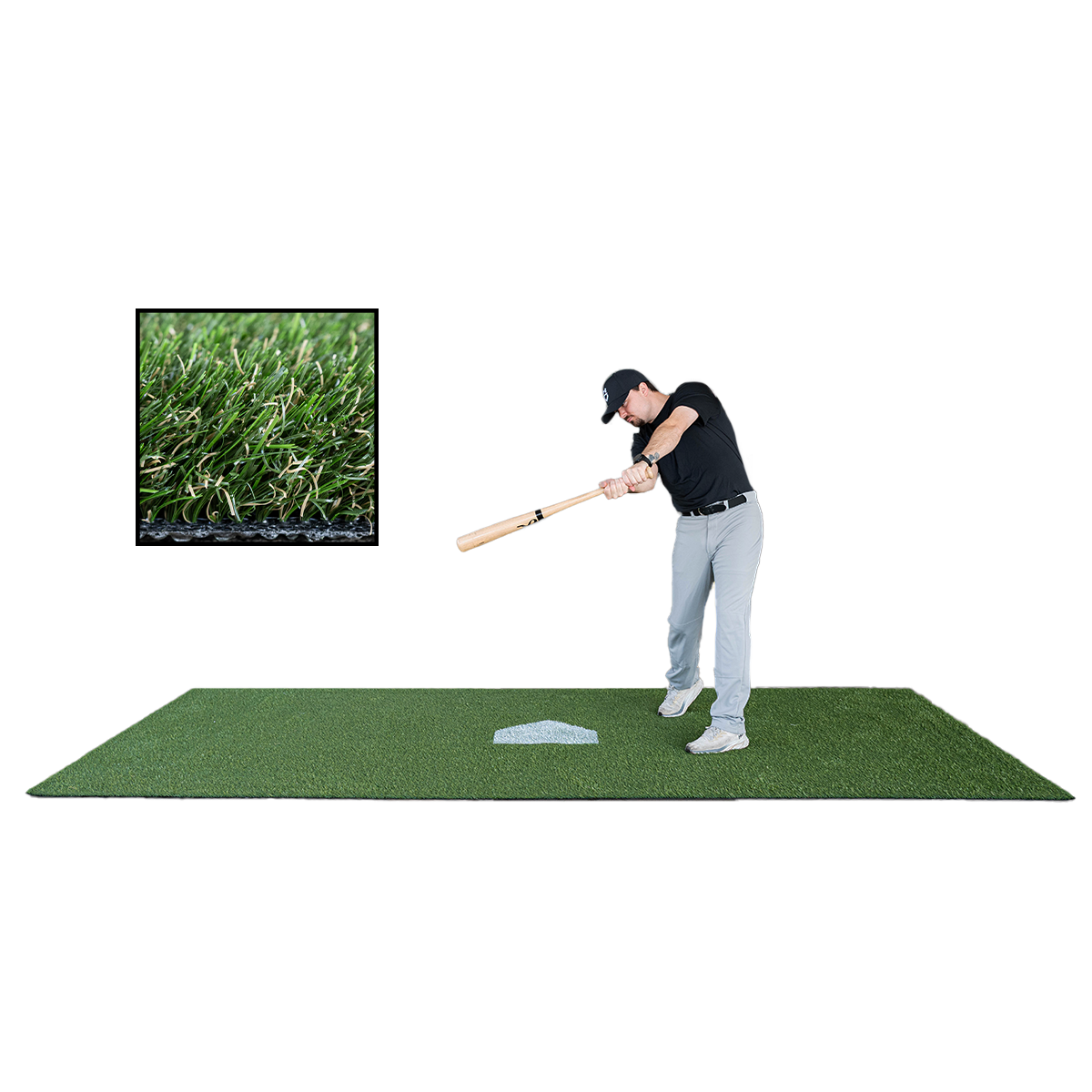 6 x 12 Baseball Hitting Mat – Long Pile Turf (1"–2" Variable), Painted Plate, Urethane-Coated Backing