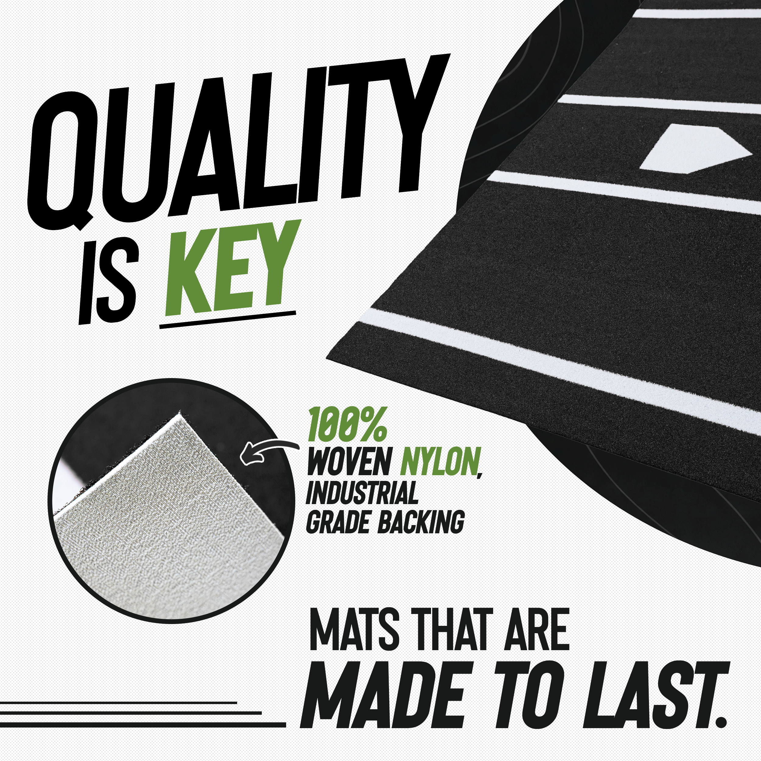 6 × 12 Proball Softball Hitting Mat - Black Nylon, Painted Plate, Urethane-Coated Backing