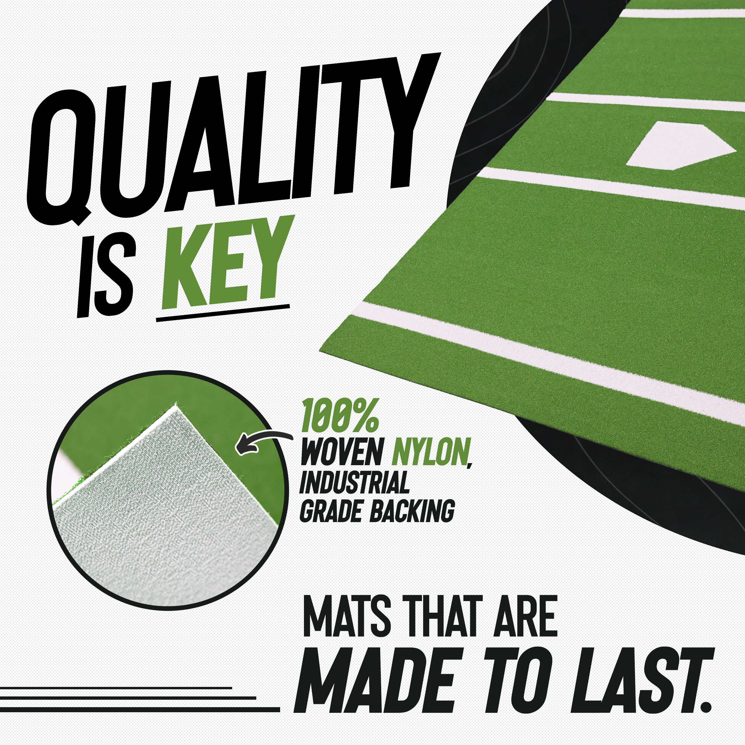 6 × 12 Proball Baseball Hitting Mat - Green Nylon, Inlaid Plate, Flexible 5mm Foam